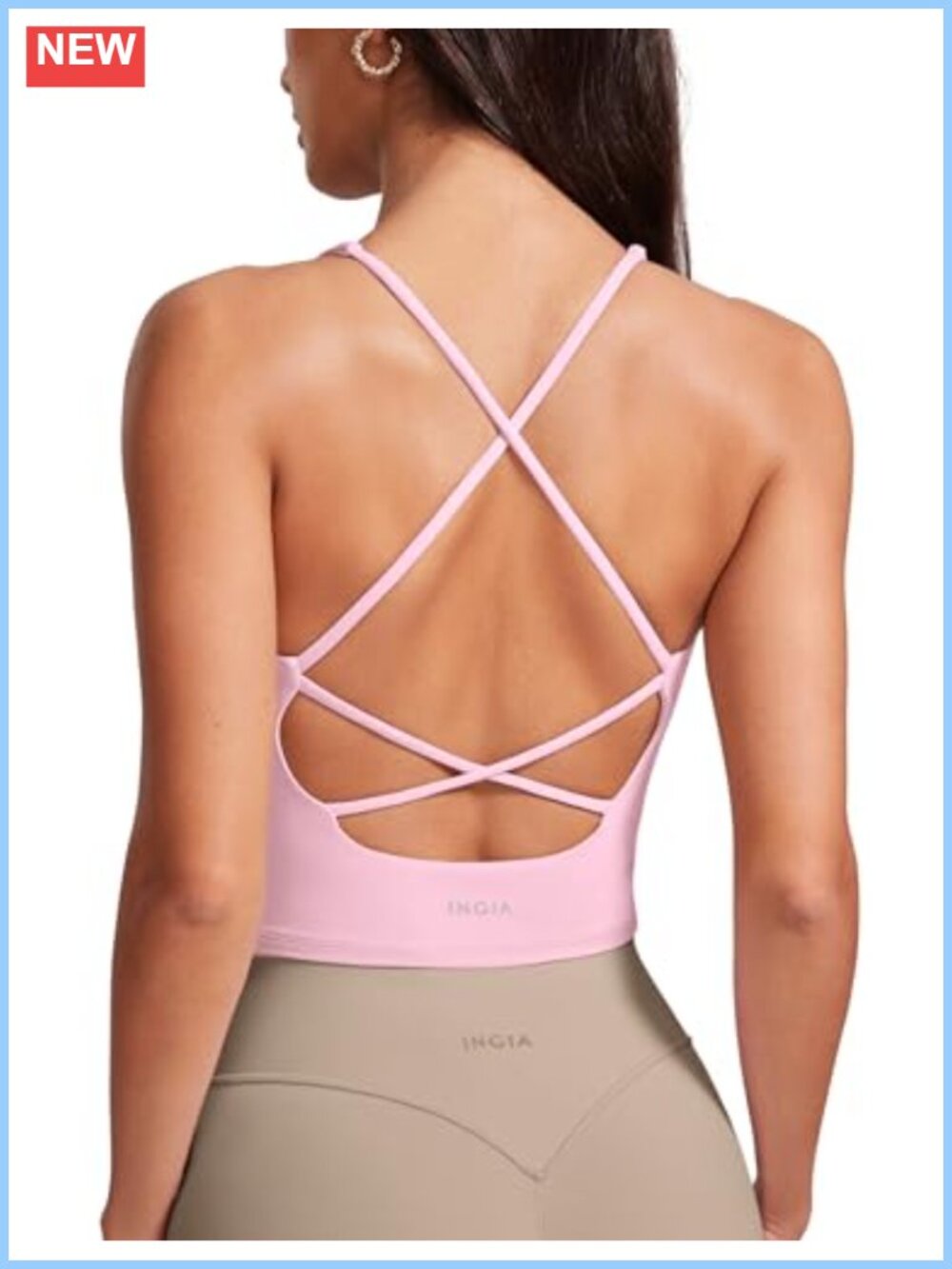 V Neck Padded Tank Top Cropped Criss Cross Strappy Back Yoga Lounge